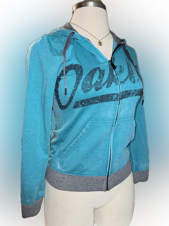 Oakley Tops - Y2K Oakley Women’s Turquoise Zip-Up Hoodie with Graphic Script